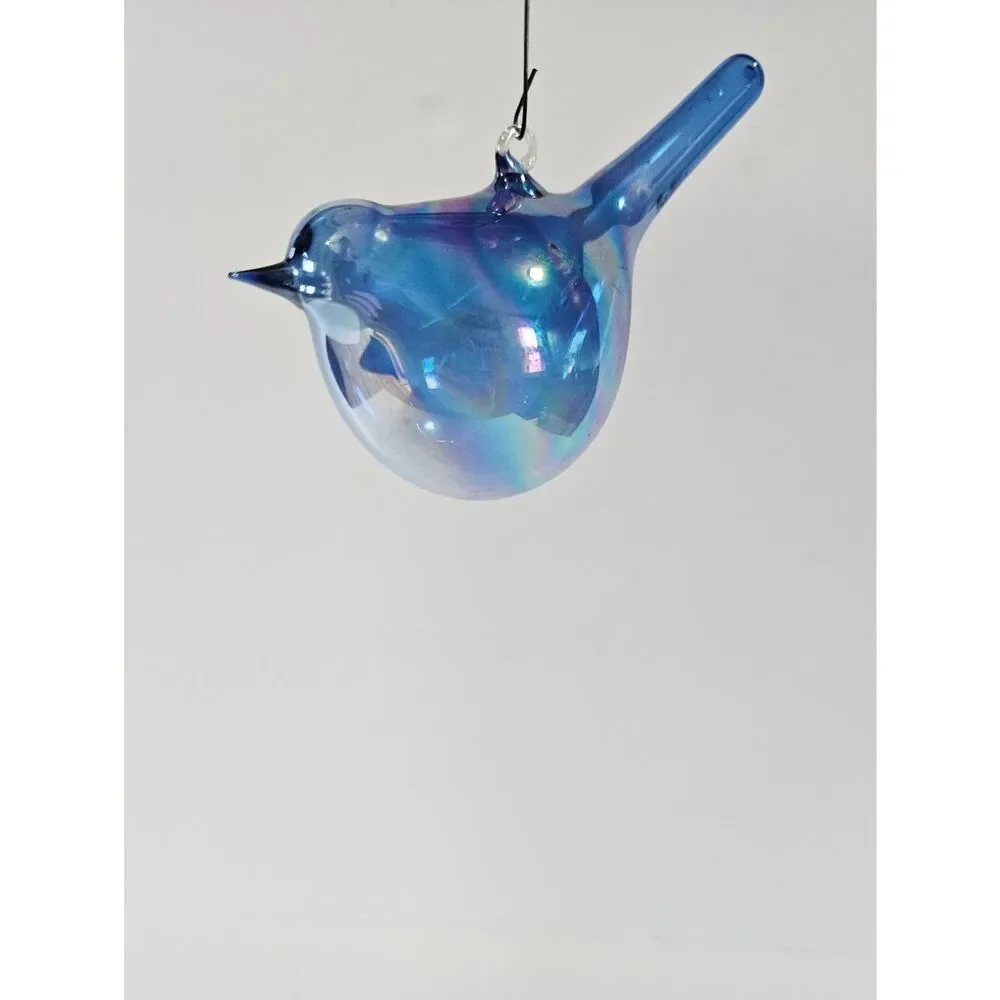 Vintage Hand Blown Glass Opalescent Blue Bird Sun Catcher Christmas Ornament